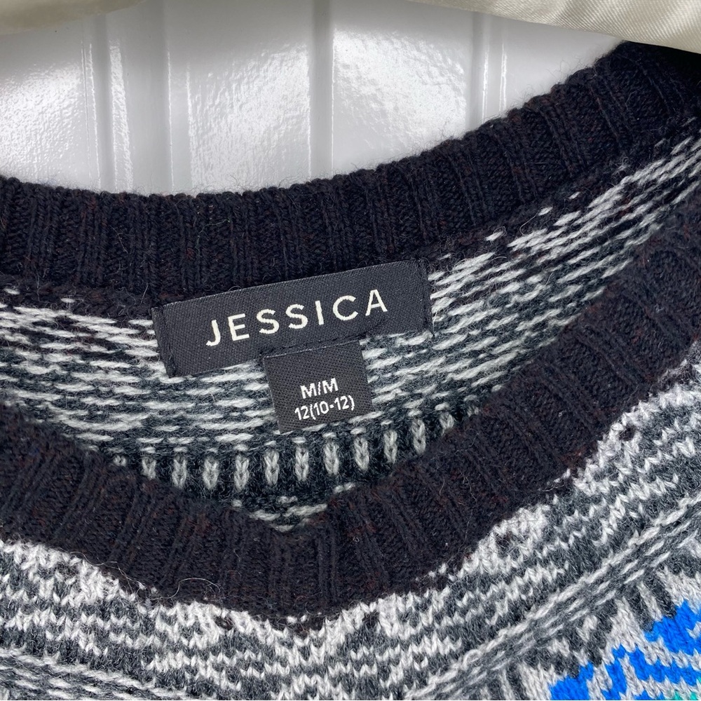 Jessica Wool Blend Black Winter Sweater with Blue and Gray Pattern - Picture 6 of 6